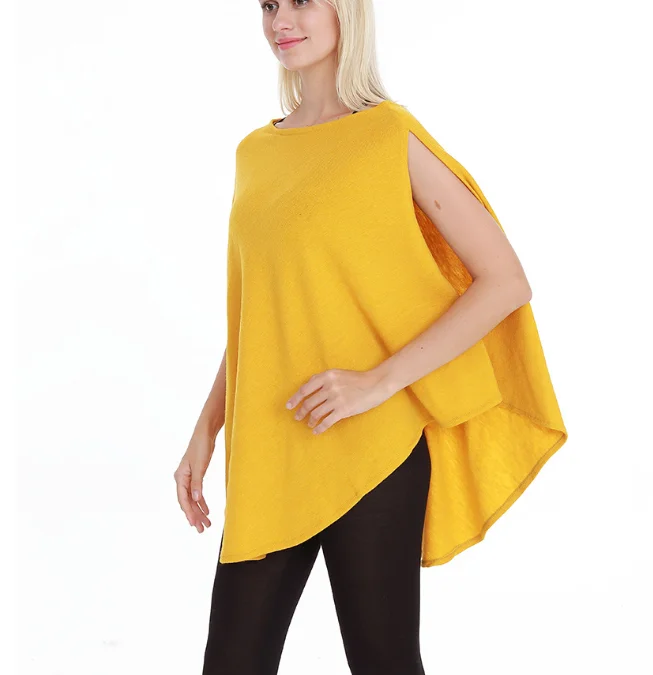 Spring Autumn New Women Top Pullover Off Shoulder Cape Versatile Knitted Shirt Fashion Street Poncho Lady Capes Yellow Cloaks