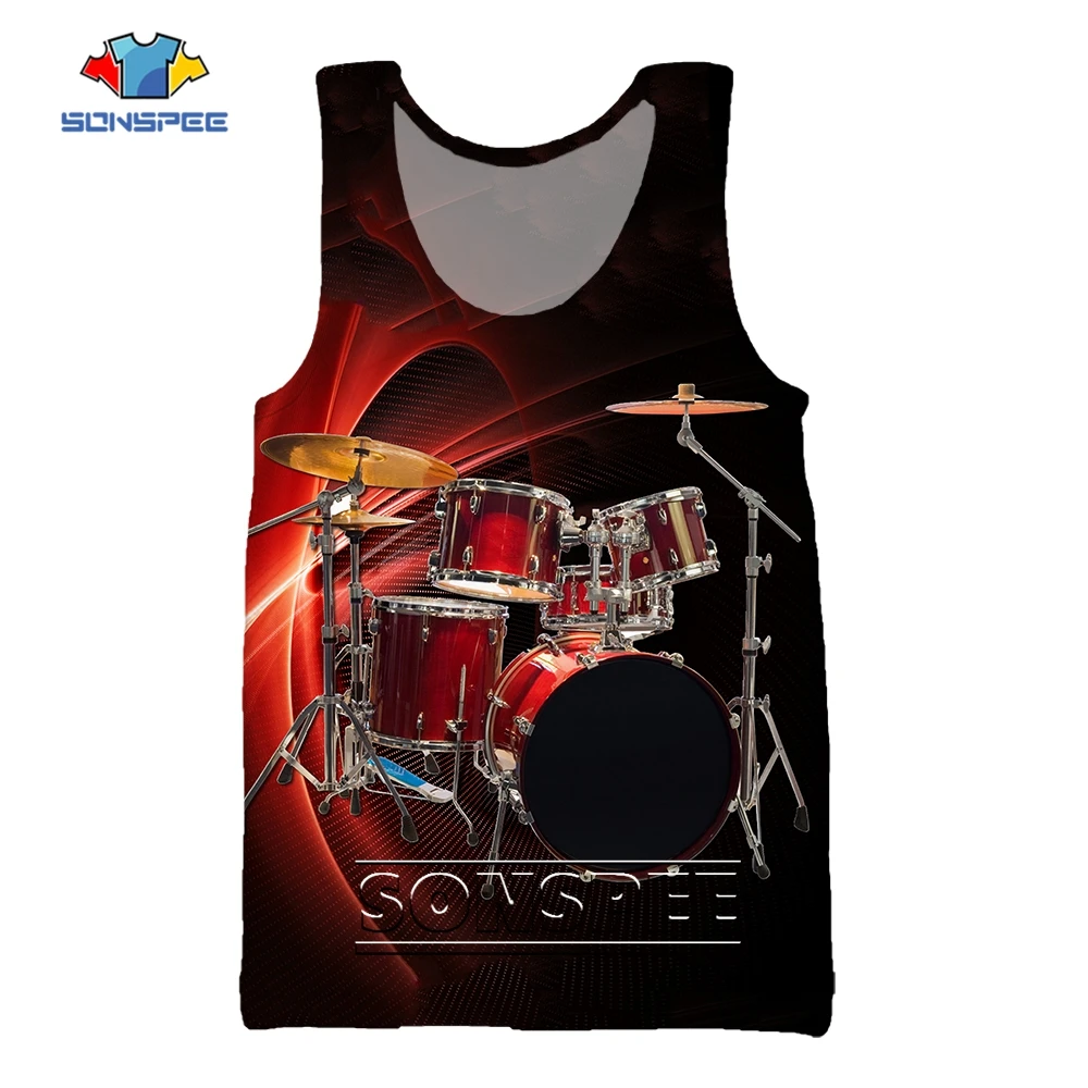 

SONSPEE Musical Instrument Drum 3D Printed Beach Sports Vest Sound Drums Graphic Hip Hop Sleeveless Tank Top Man Women Oversized