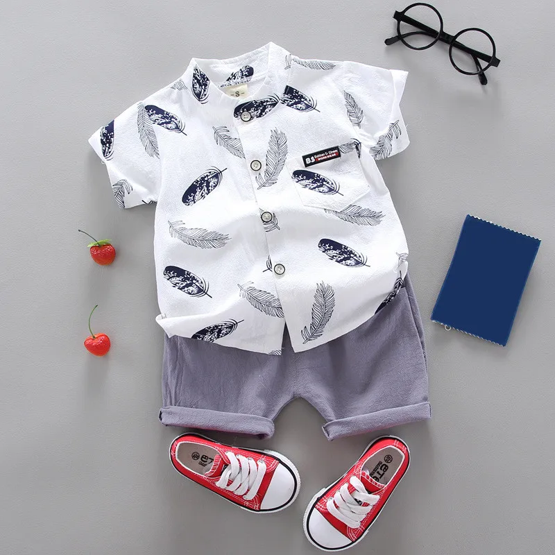 

Summer new baby boy clothing sets children's clothing cotton print short sleeve shirt + shorts set Boys clothes