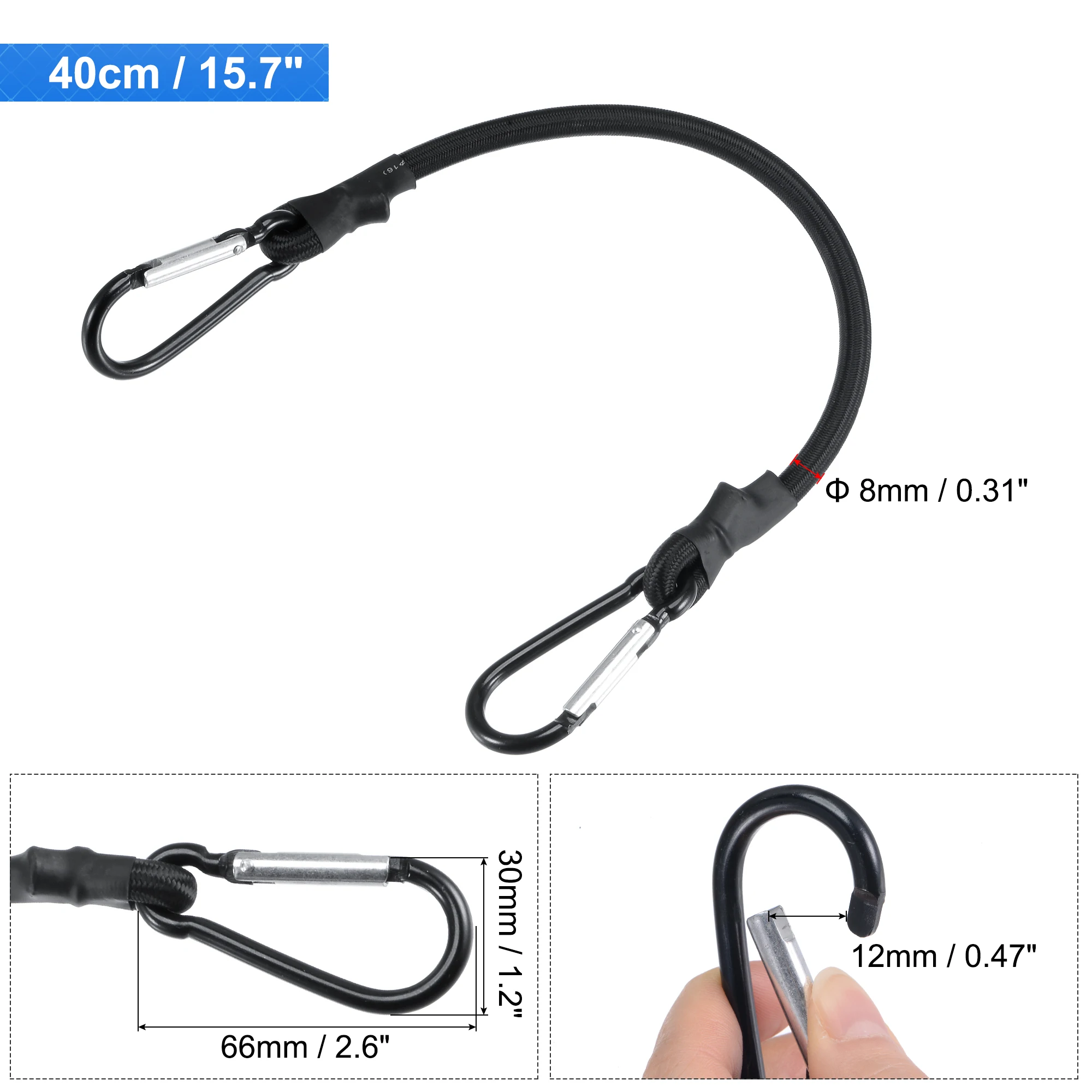

Uxcell 2Pcs Elastic Cords with Hooks, 40cm/15.7 Inch Shock Rope 2 Snap Clips Tie Down for Camping Cargo Luggage Storage