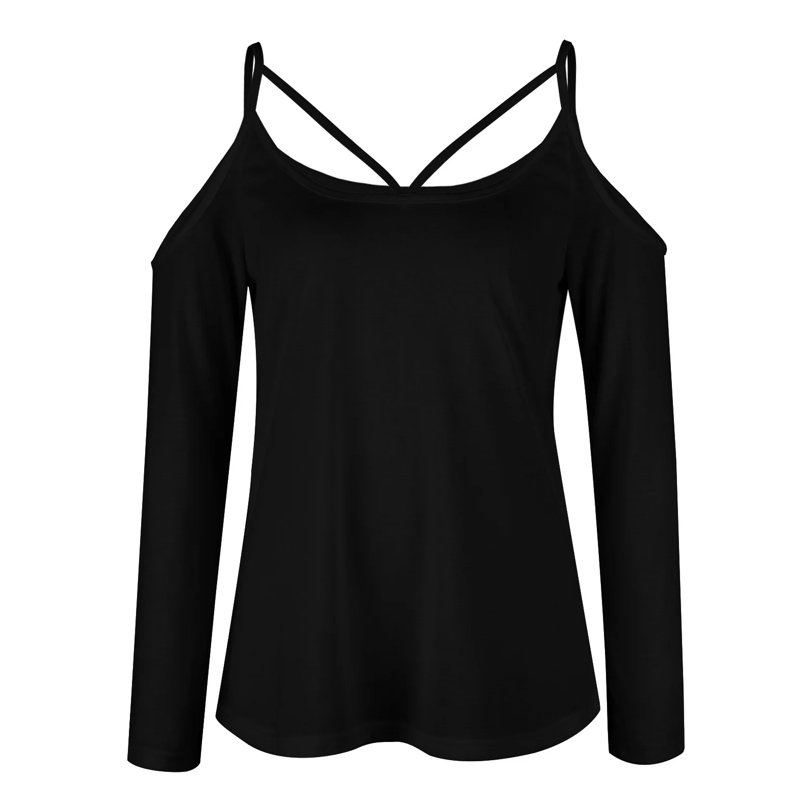 

2022 Spring and Autumn New Women's Solid Color Loose Suspenders Long-sleeved Top Fashion Casual Commuter All-match T-shirt Lady