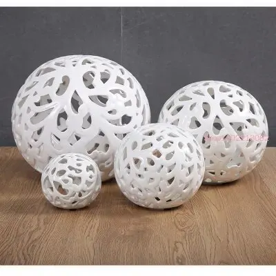 

Ceramic Hollow Ball Round Shape Hollow Pattern Retro Ceramic Handicraft Ornaments White Elephant Thailand Home Decoration