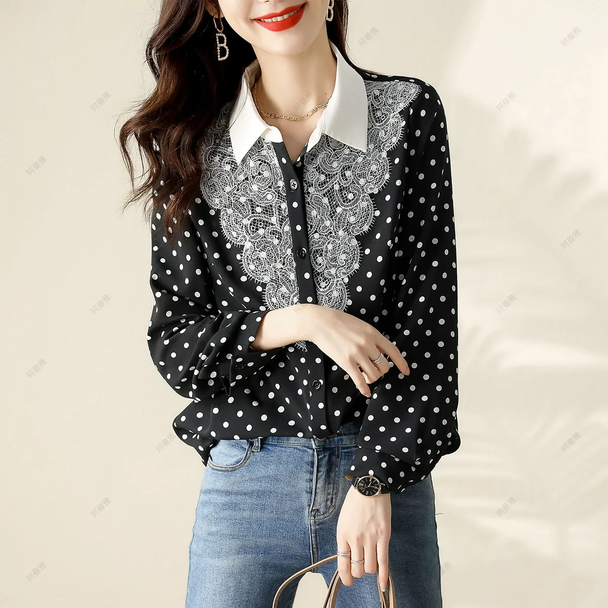 

Шифоновая женская блузка с принтом, рубашка-поло для девушек, летний Свободный Топ с длинным рукавом, женская одежда Movafag