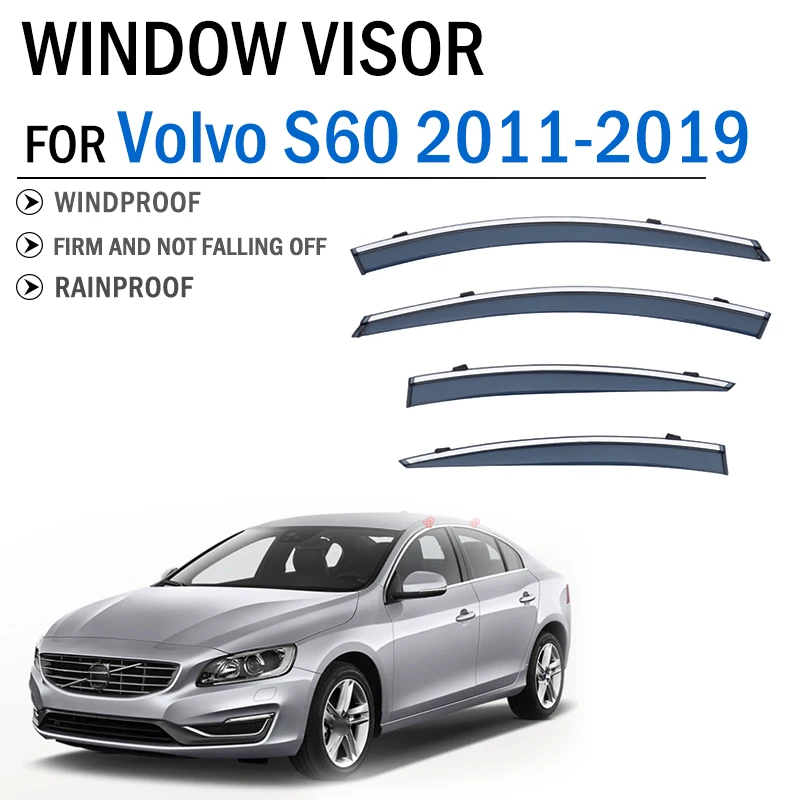 2011-2019 Car Accessorles FOR Volvo S60  Car Window Trim Shelters Vent Shades Sun Rain Guard Deflector Cover Shield
