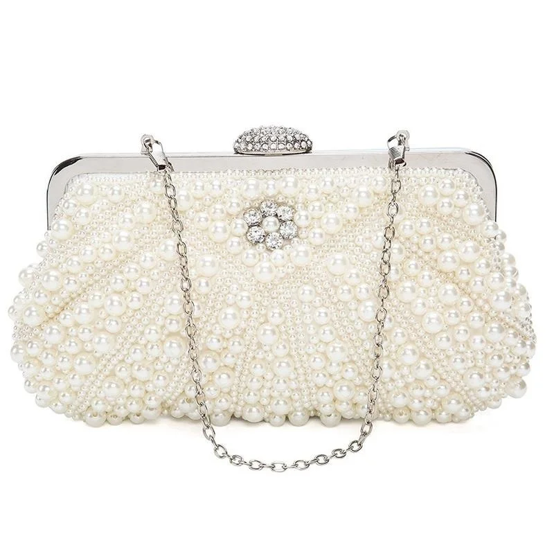 

Women Pearl Clutch Bags Evening Bag Purse Handbag For Wedding Chain Bag For Dinner Party, White