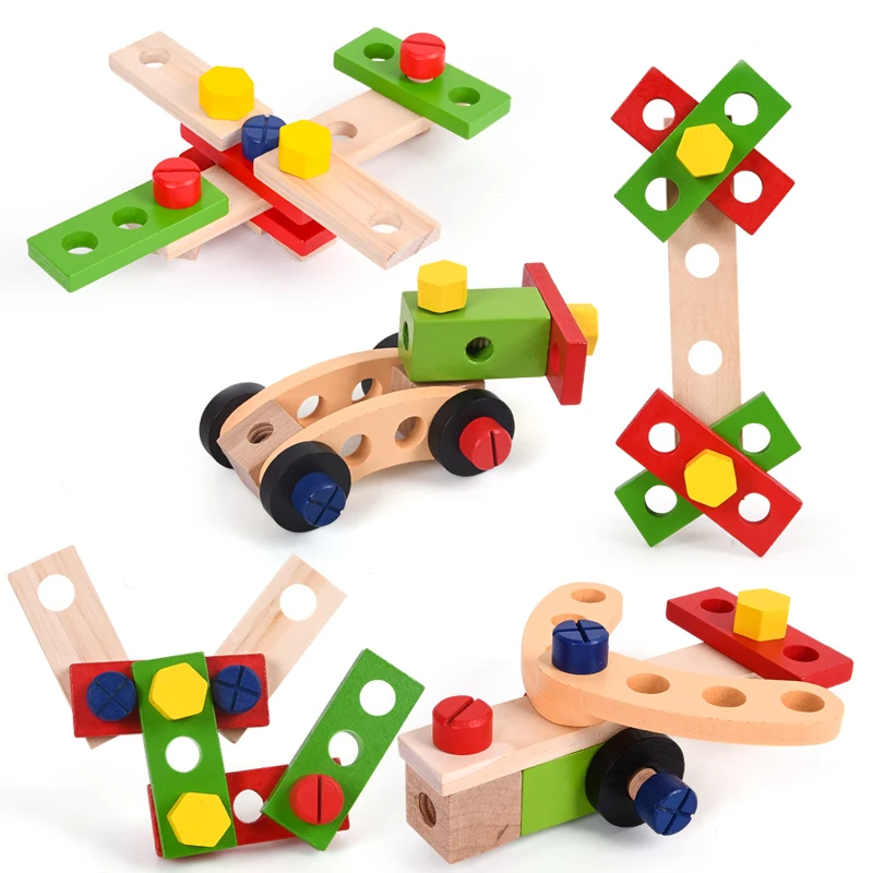 

Wooden Assembling Chair Montessori Toys Baby Educational Wooden Blocks Toy Preschool Children Variety Nut Combination Chair Tool