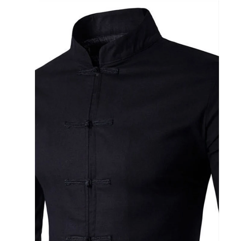 Hot 2022 Men Linen Cotton Shirts Male Chinese Tunic Suit Huai Tang Suit Collar Elastic Hemp Material Leisure Long-sleeve Shirt
