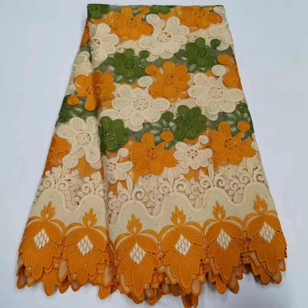 

Latest High Quality African Embroidery French net Lace with Stones Fabric For Wedding Party Dress P3695