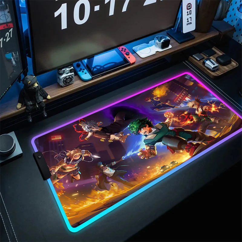 

RGB Large Gaming Mousepad LED My Hero Academia Mouse Pad Gamer HD Print Computer Mouse Mat Anime Locking Edge Game Keyboard Pads