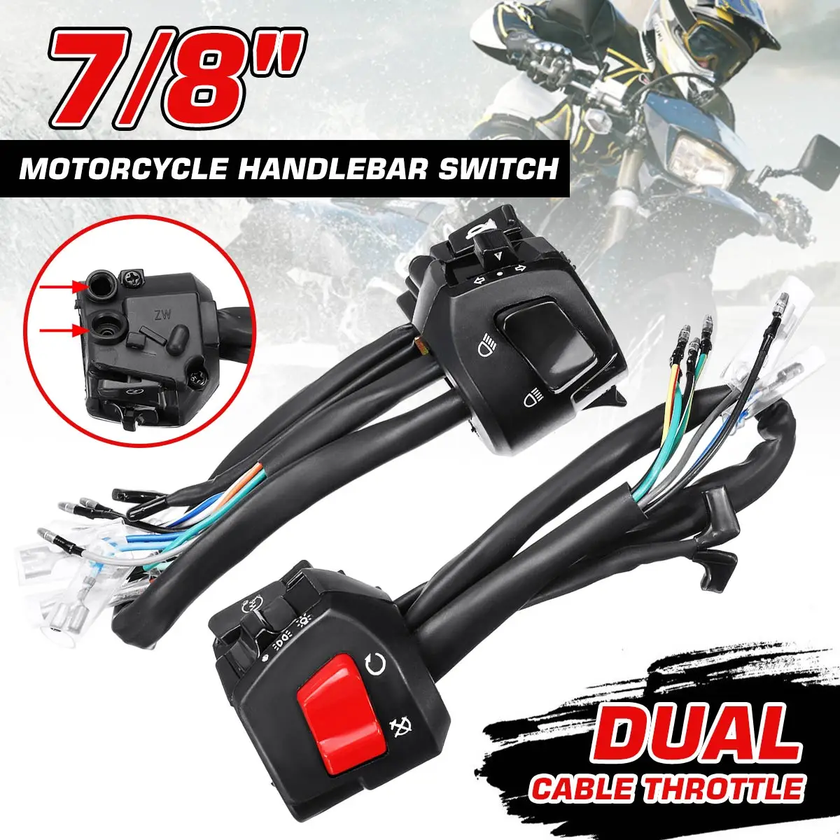 

12V 22mm 7/8" Motorcycle Handlebar Switche Fog Light Horn Turn Signal Electric Start Handlebar Controller Switch Double Throttle