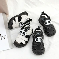 summer boys girls sandals cute panda leather shoes breathable beach shoes soft anti slip rubber sole flats sandals
