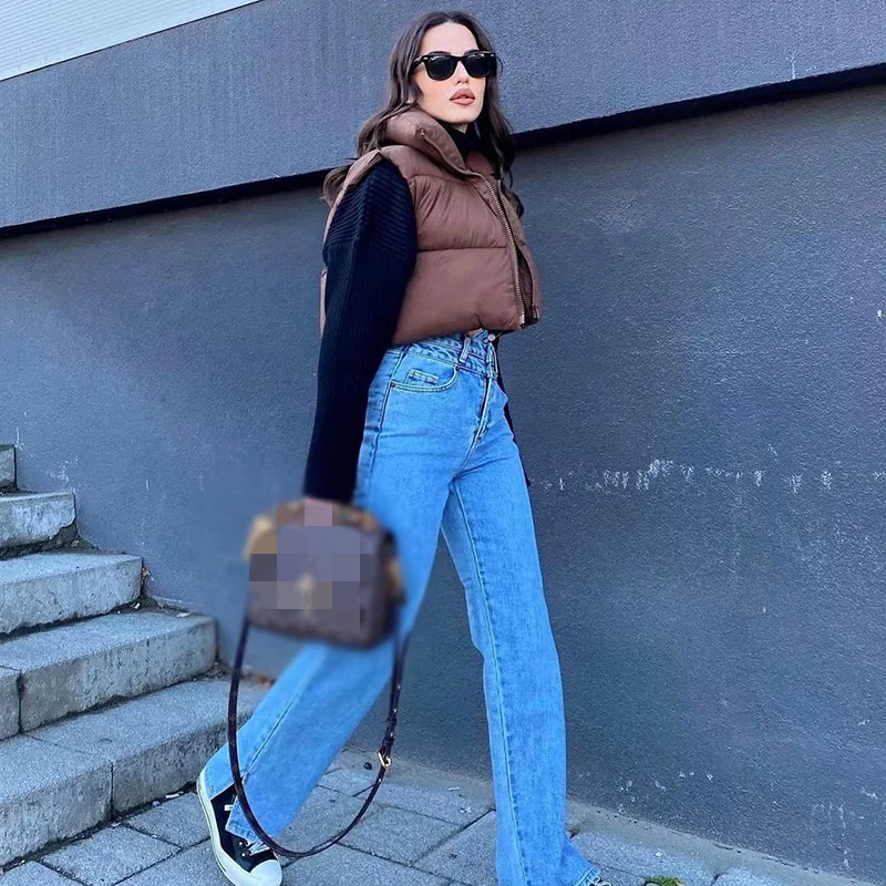 

Женский укороченный стеганый жилет на молнии, с воротником-стойкой