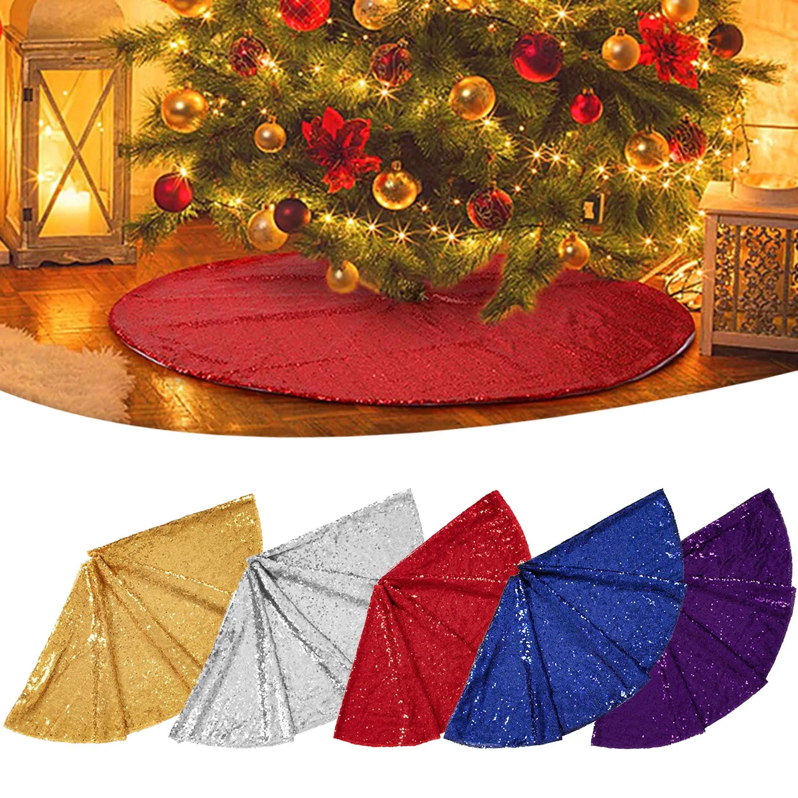 

christmas 2024 Glitter Tree Skirt Sequin Embroidered Velvet Christmas Tree Skirt For Tabletop Porch Christmas Tree Decoration