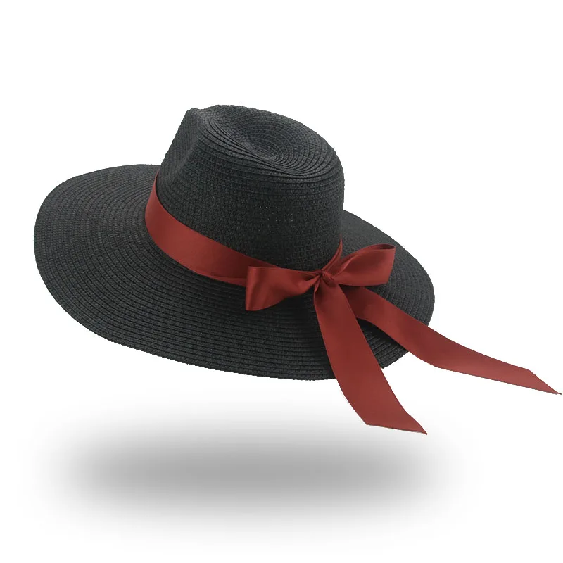 

Hats for Women Beach Hat Big Brim 11cm Panamas Solid Bowknot Straw Hat Summer Sun Hat Khaki Black White Bucket Hat Chapeau Femme