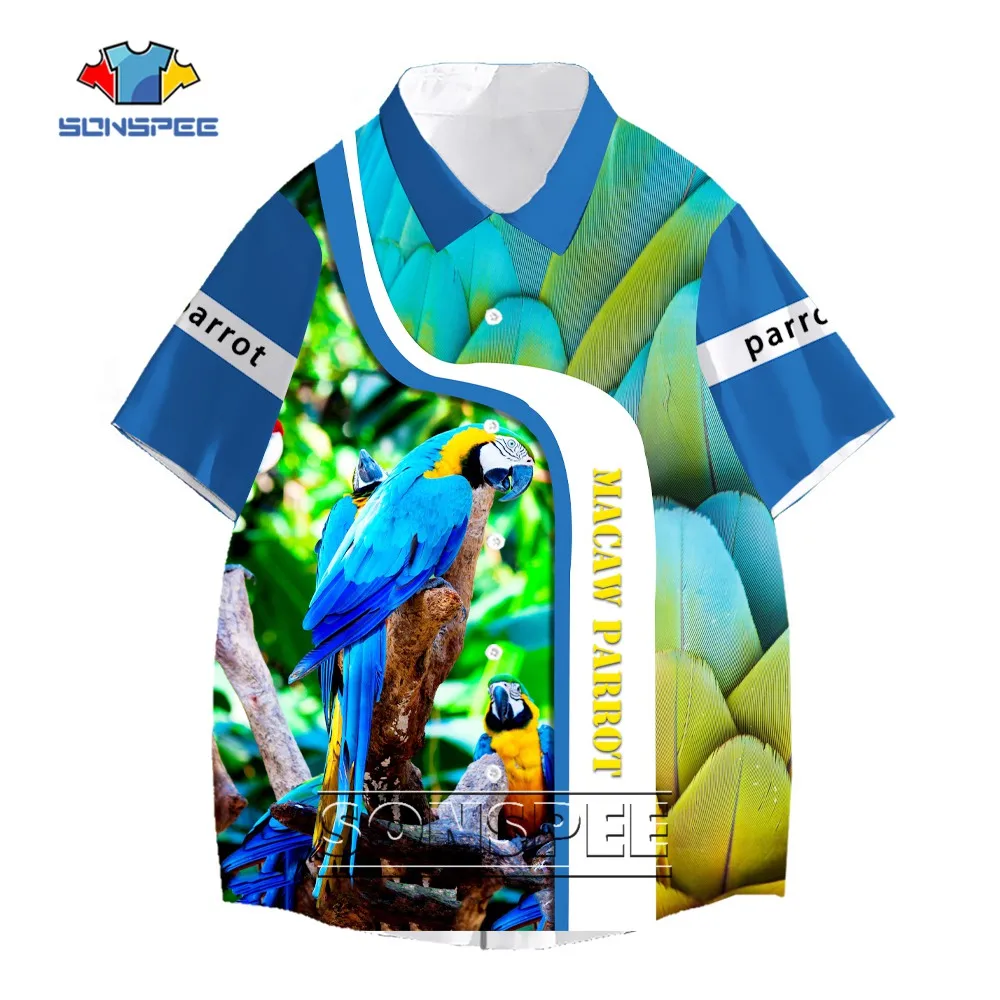 

Kawaii Funny Animal Parrot Couple 3D Print Shirt Street Fashion Personality Trend Short Sleeve Top Summer Casual Hawaiian Shirts