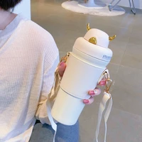 cute lady high value stainless steel vacuum flask female student cup with straw portable simple cup coffee mug