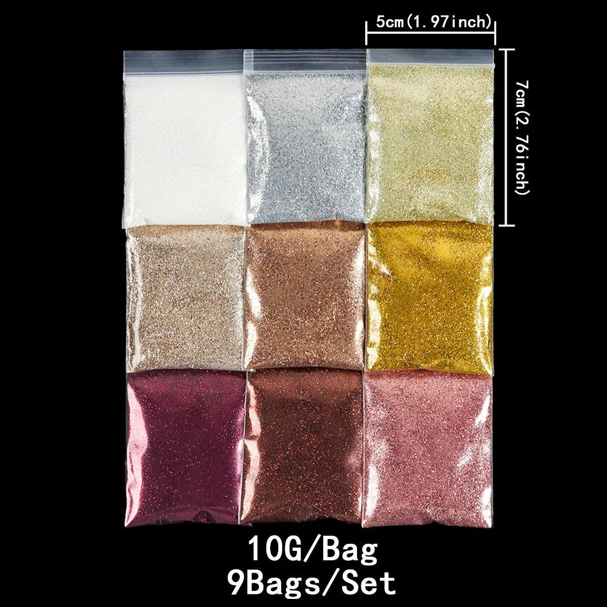 Блестящий порошок для ногтей 9 пакетов 10 г