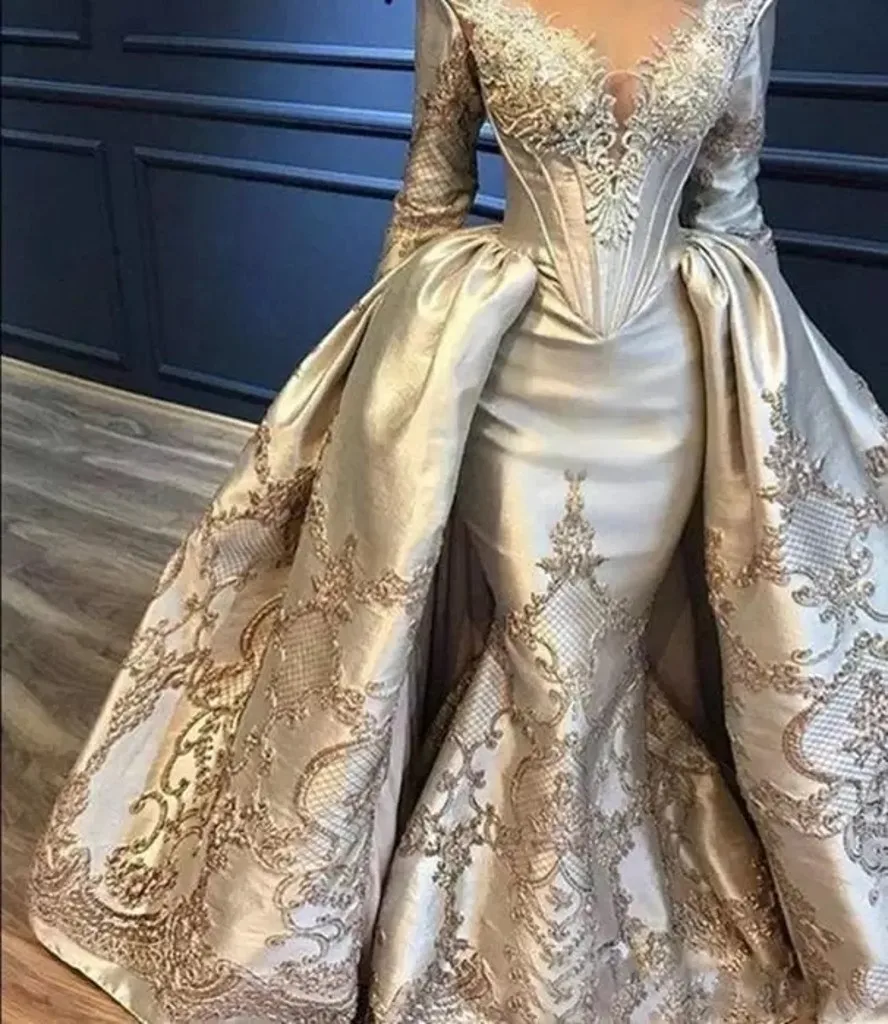 

Arabic Aso Ebi Luxurious Mermaid Women Prom Formal Dress 2023 Lace Beaded Sheer Neck Sleeves Evening Party Gowns Robe De Soiree