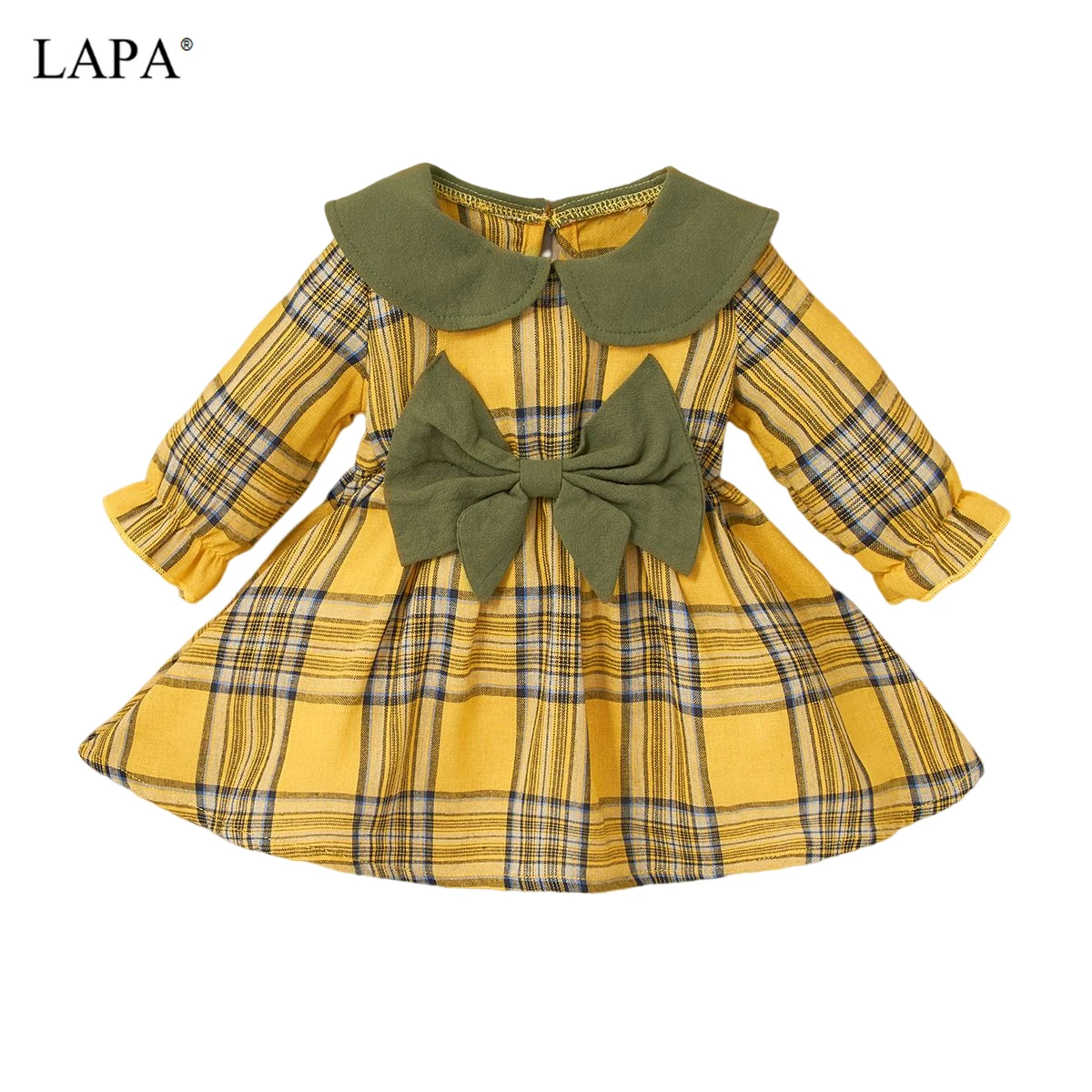 

LAPA Baby Girls, 3-24m, Turn-down Collar Jumper Dress LOOSE Girls Long Sleeve Check Princess Dress Spring/Autumn
