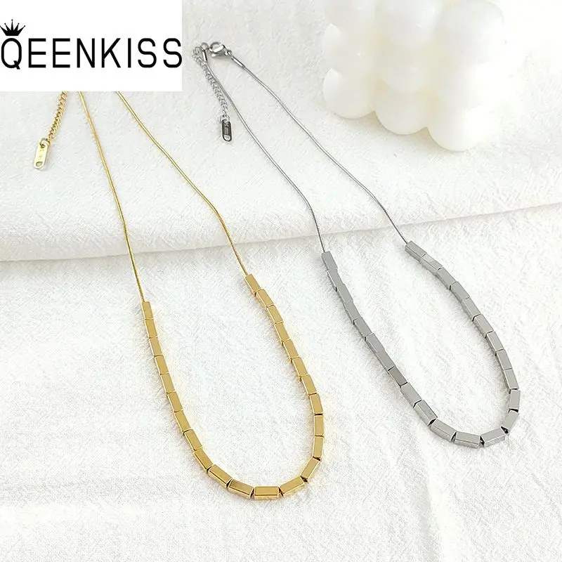 

QEENKISS NC8170 Fine Wholesale Fashion Woman Girl Party Birthday Wedding Gift Fortune Beads Titanium Stainless Steel Necklace