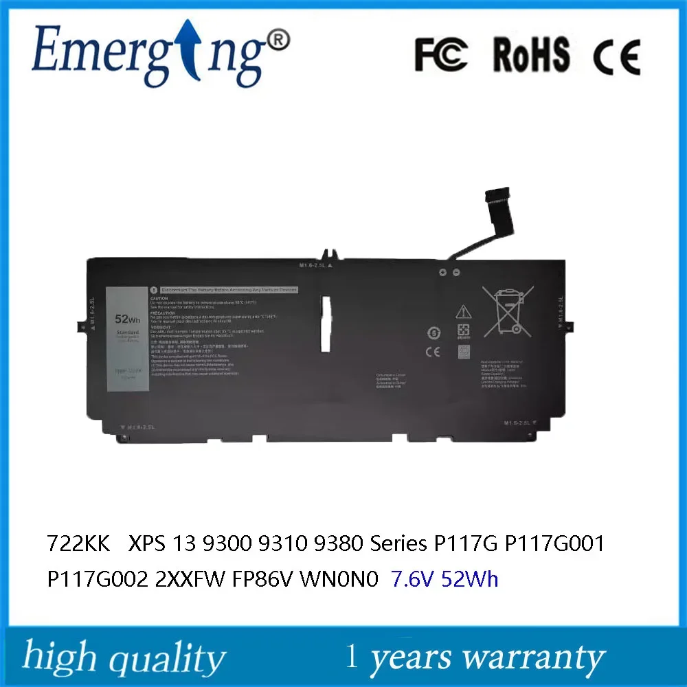 Аккумулятор для ноутбука Dell XPS 13 7 6 9300 9310 9380 Series P117G P117G001 P117G002 2xxfw FP86V WN0N0