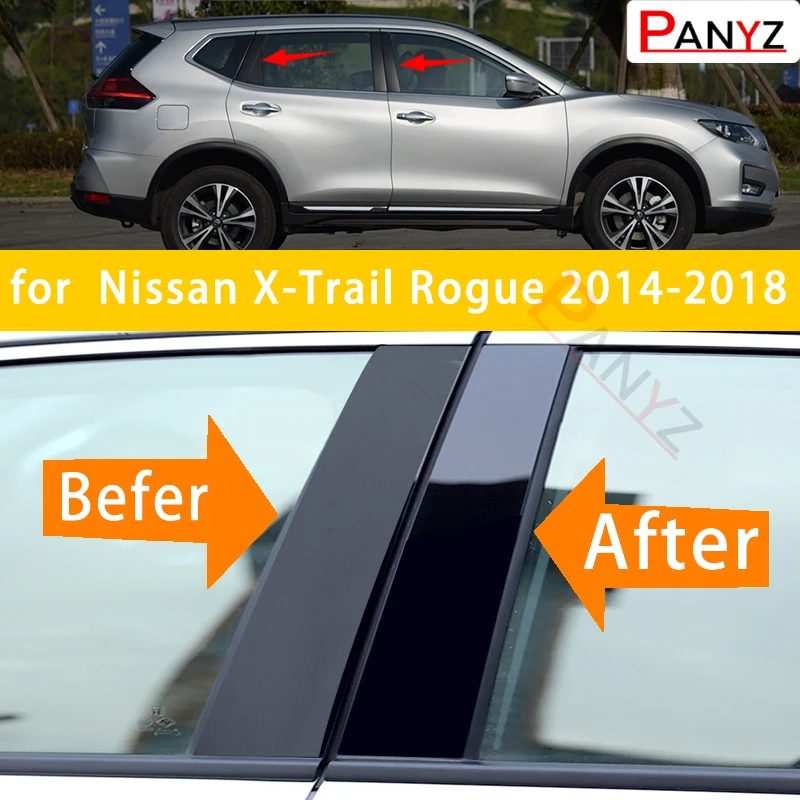 

8PCS Polished Pillar Posts Fit Window Trim Cover BC column sticker For Nissan X-Trail Rogue 2014-2018