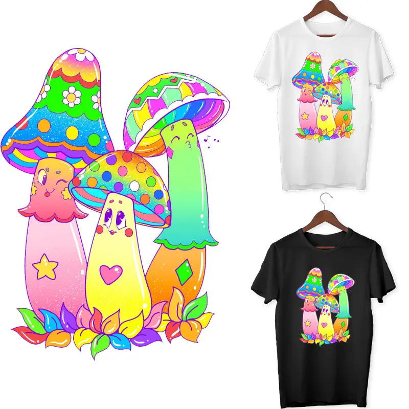 

Hippie Psychedelic Mushroom Colorful Iron on Transfers for Clothing Thermoadhesive Patches Fusible Patch for Clothes Stickers