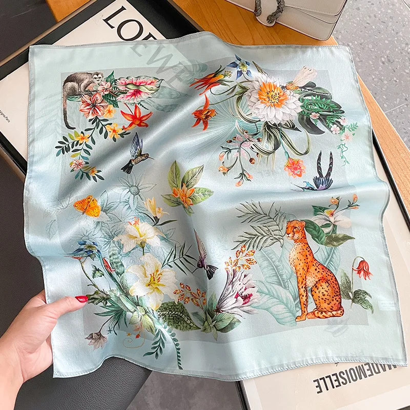 

Женский квадратный шарф из натурального шелка, с принтом