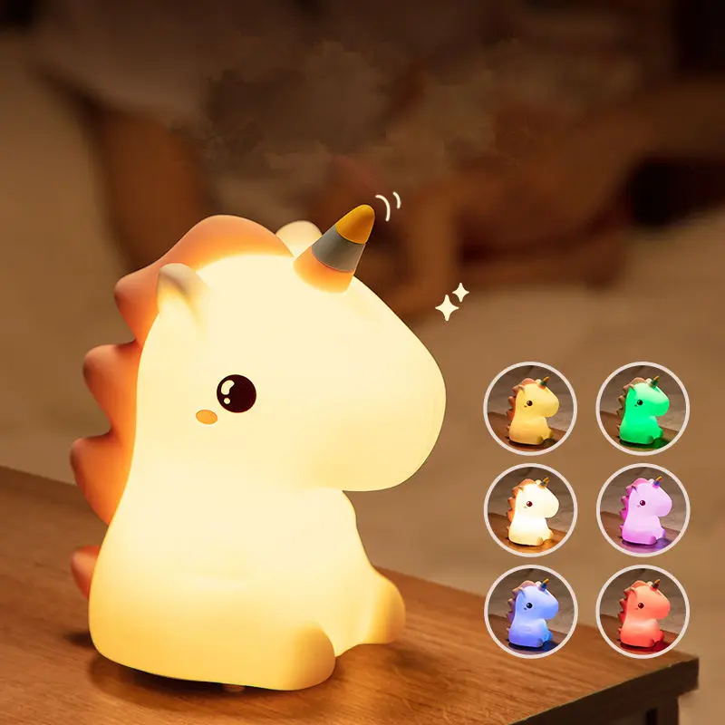 Christmas Gift Silicone Night Light For Children Cute Cartoon Unicorn Dinosaur Maternal And Baby Toy Touch Nightlight Soft Light