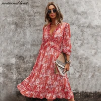sexy v neck floral dress ladies 2022 new butterfly sleeve high waist casual print dresses for women summer chiffon dress