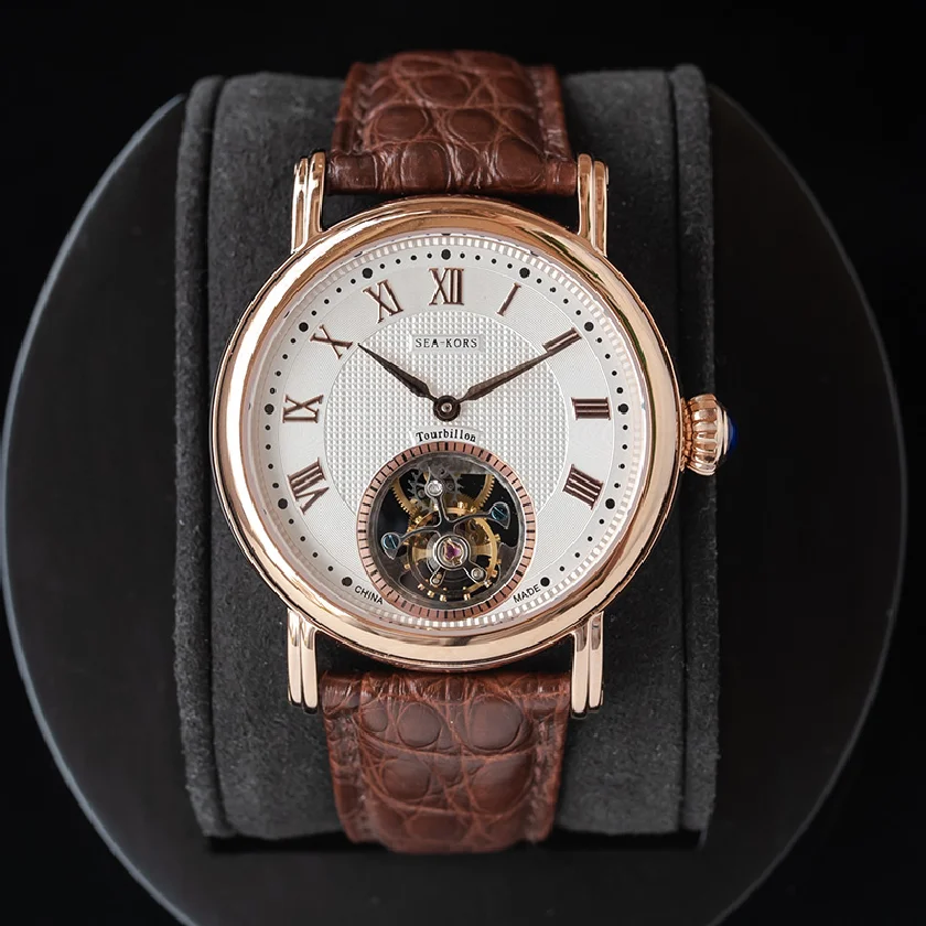 

Sugess Tourbillon Seagull Movement ST8000 Men's Wrist Watches Hand Wind Luxury Wristwatch Mechanical Crocodile Strap Gift Reloj
