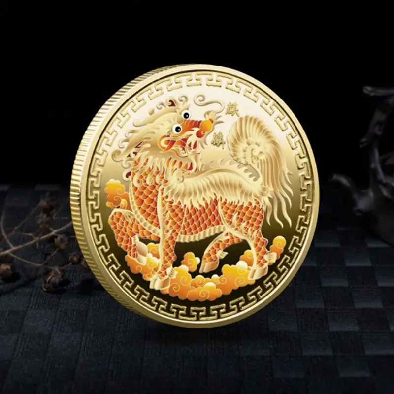

Hot Chinese Kirin Gold Coin for Good Luck Wealth Collectible Medal Commemorative Collection Souvenirs