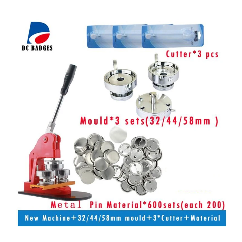 

DIY Button Machine with 32/44/58mm Round Mould, each Size 200pcs Material