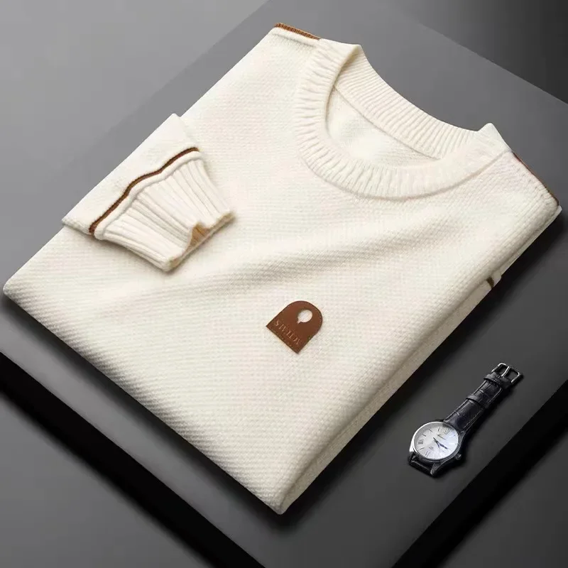 Модный зимний вязаный джемпер повседневный приталенный теплый топ с круглым