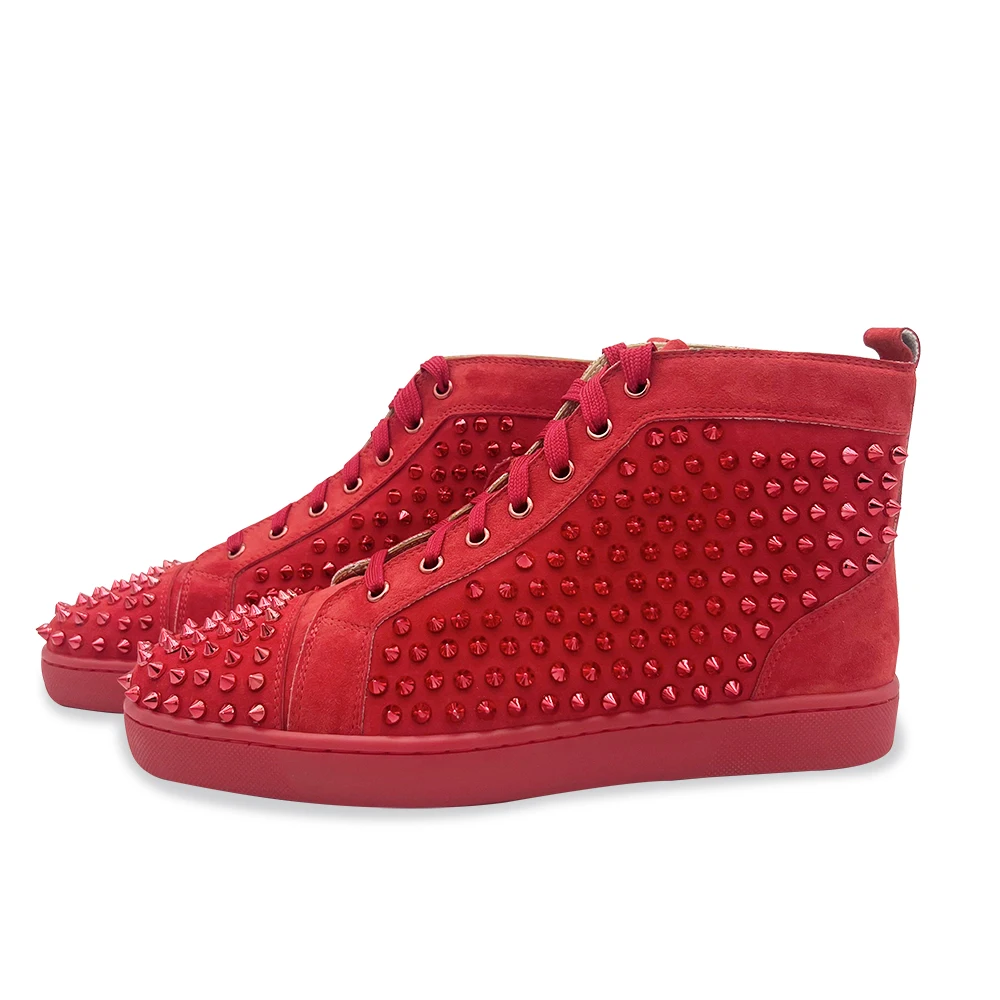 

Luxury Red Full Rivet Casual Shoes Fashion Spikes High Top Sneakers Punk Hip-hop Style Men Women Party Running Shoes Trainers
