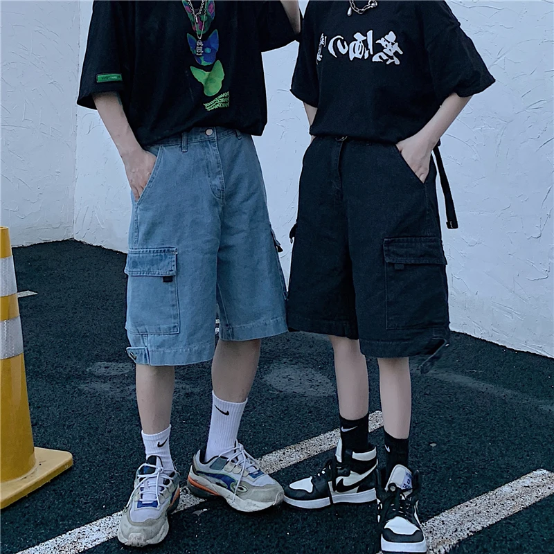 

Overalls Large Pockets Five-point Wide-leg Overalls Shorts Loose Jeans Men and Women Couples Summer Sweatpants Women