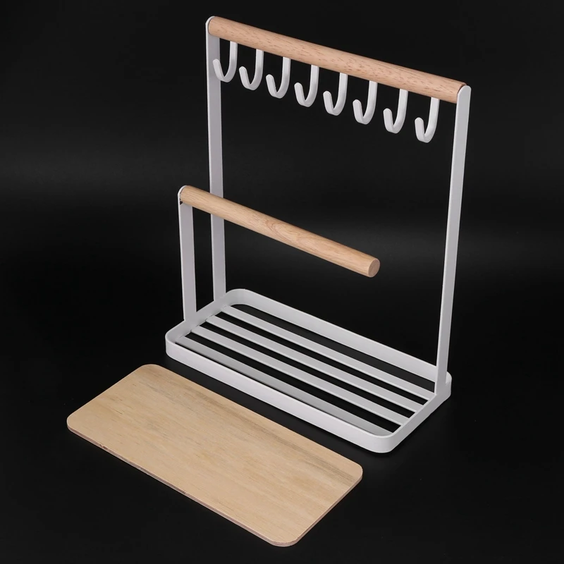 SEWS-подставка для ювелирных изделий с деревянным подносом колец и крючками