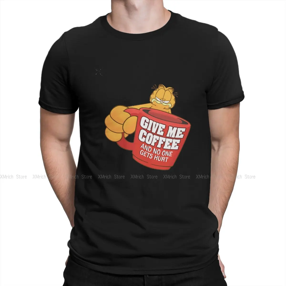 

Give Me Coffee T-Shirts for Men Orange Cat Awesome Pure Cotton Tee Shirt O Neck Short Sleeve T Shirt Party Clothes