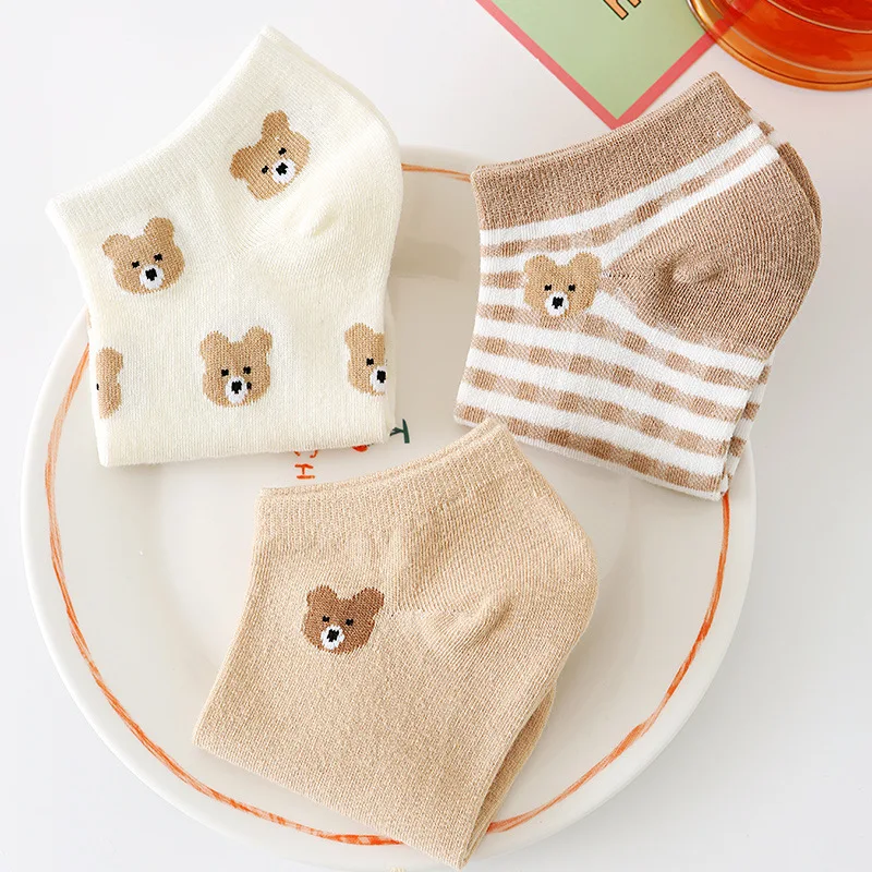 

Solid Sock for Woman Bear Short Adult Women Socks Kawaii Ladies Thin Sox Cartoon Fashion Cotton Summer Female Trendy Calcetines