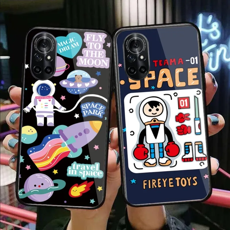 

Милый мультяшный чехол для телефона Huawei P50 P40 P30 P20 Pro Mate 40 30 20 Pro Nova 9 8 7 PC, стеклянный чехол для телефона