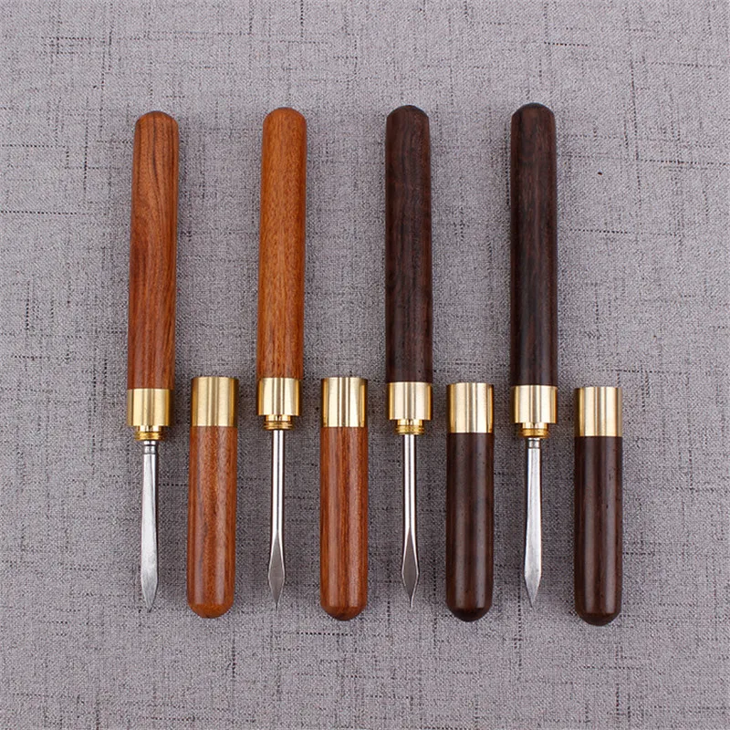 1Pcs Stainless Steel Black Sandalwood Chinese Puer Tea Needle Cutter Damascus Knife Pro Breaking Prying Brick Tools