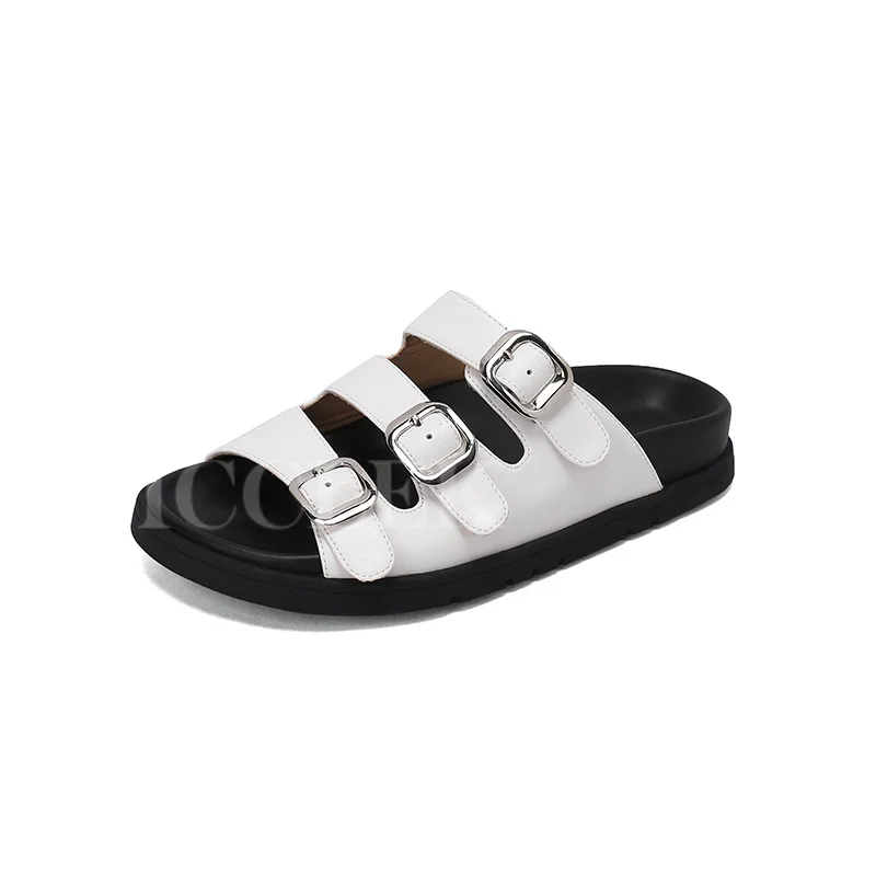 

Lazy Slippers Ladies Summer New One Strap Design Round Head Open Toe Slippers Buckle Strap Decor Classic Style Female Sandals
