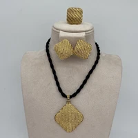 wholesale 18k italian womens gold jewelry dubai nigeria black rope necklaces rings and earrings ethiopia square jewelry sets