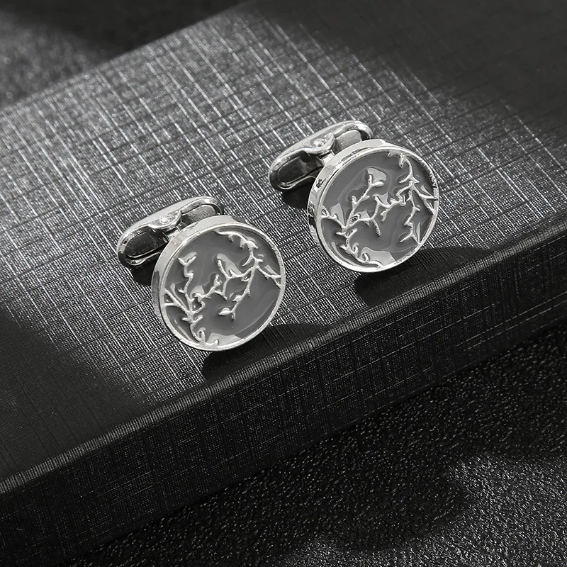 

1.8cm Circular Black Leaves Cufflinks Luxury Tuxedo Shirt Studs Souvenir For Wedding Guest Gift Jewelry With Free Shipping