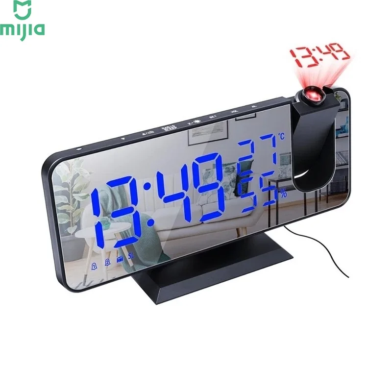 

For Xiaomi Mijia New LED Digital Alarm Clock Desktop Electronic Clocks USB Wake Up Snooze Function FM Radio Time Projector Clock