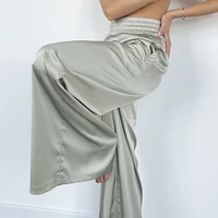 2021 spring and summer new elastic band pockets loose silky satin drape comfortably mopping wide leg pants women gothic pants