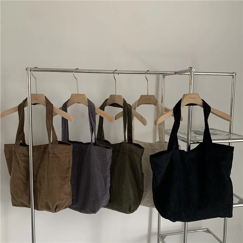 

Hylhexyr Women's Corduroy Shoulder Bag Large Capacity Female Simple Handbag Fashion Leisure Tote Bags Solid Color
