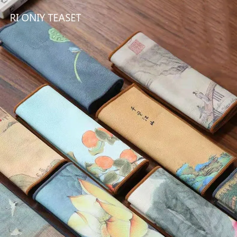 

Chinese Painted Thickened Tea Towel Plush Imitation Deerskin Absorbent Rag Table Soft Cleaning Tea Napkins Cloth Tea Accessories