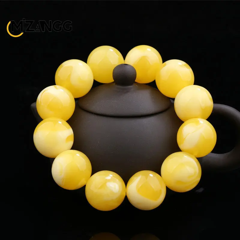 

Natural Old Wax Hand String Barrel Type Beads Round Beads Yellow Amber Bracelet Charm Jewelry Accessories Men's and Women's Gift