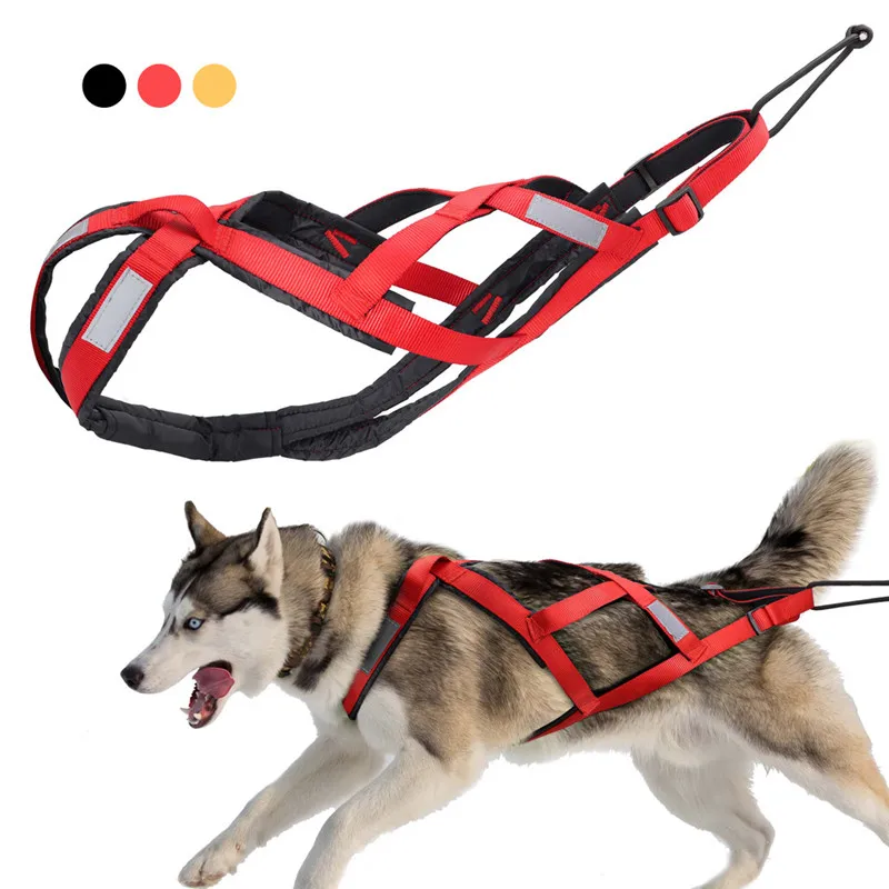 Adjustable Pet Sledding Skijoring Harness Dog Sledding Harness Reflective Big Large Dogs Weight Pulling Vest For Pet Training